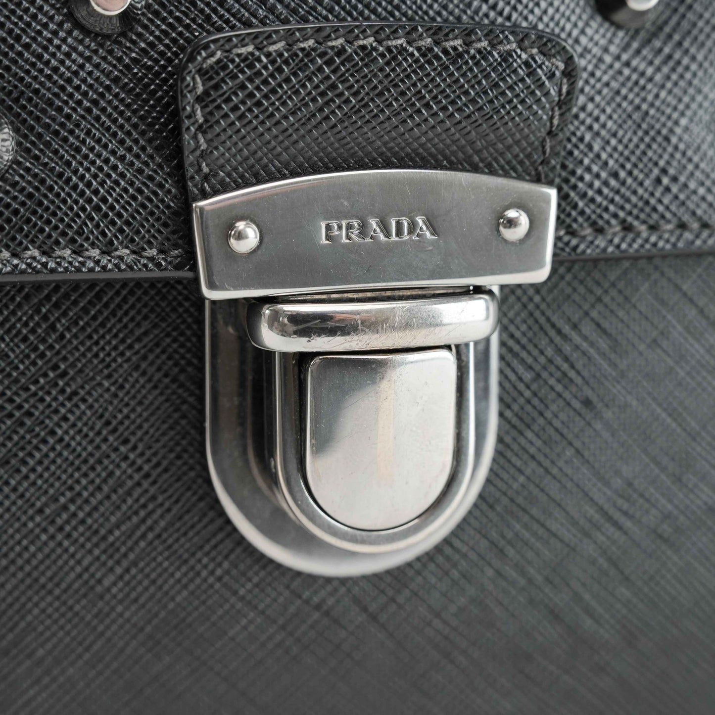 Prada Black Studded Saffiano Leather Clutch Bag