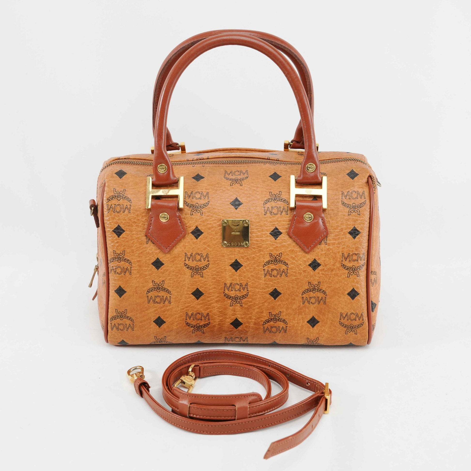 Cognac Visetos Original Mcm Boston Cognac Authentic MCM Visetos