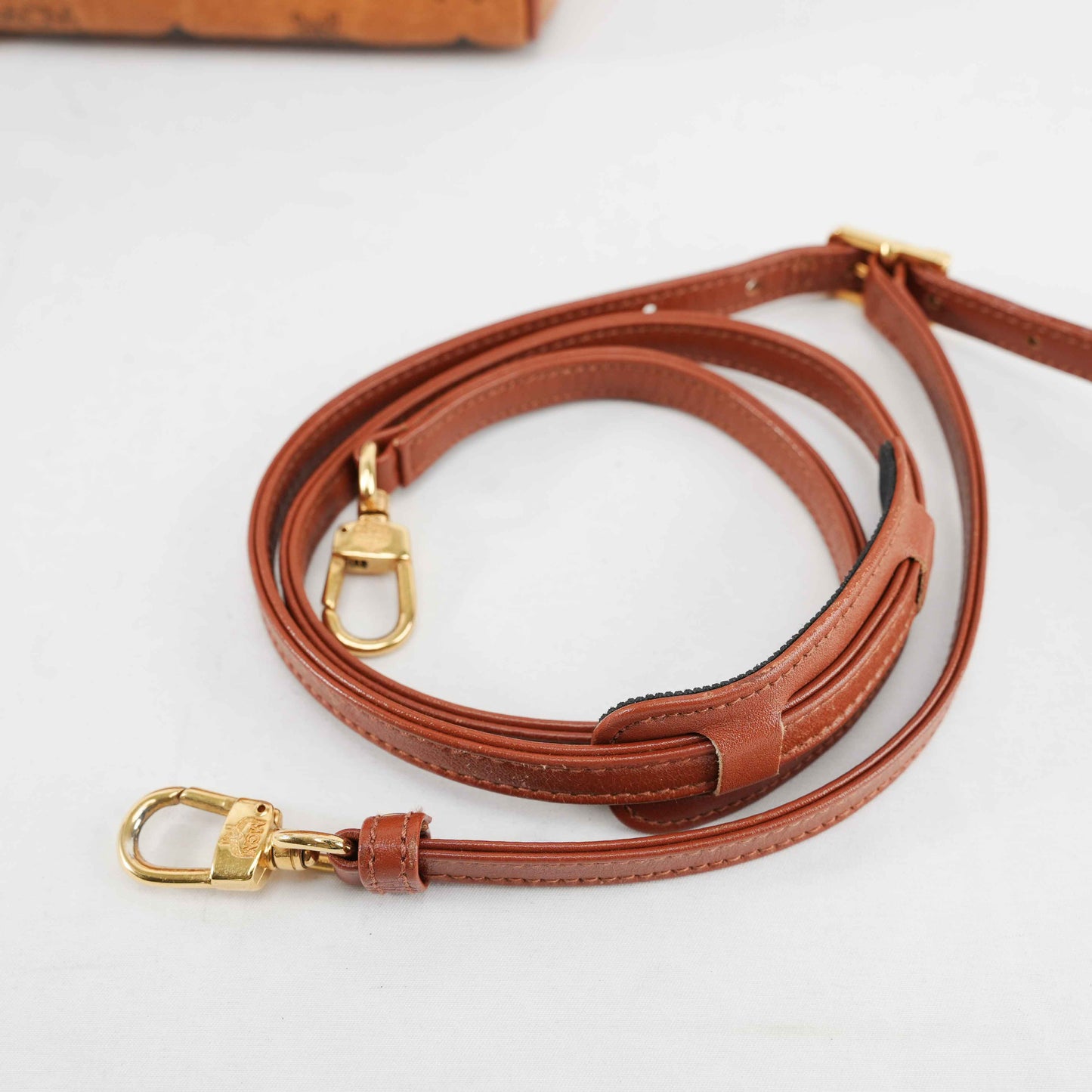 Authentic MCM Visetos Cognac Boston Satchel Bag with shoulder strap