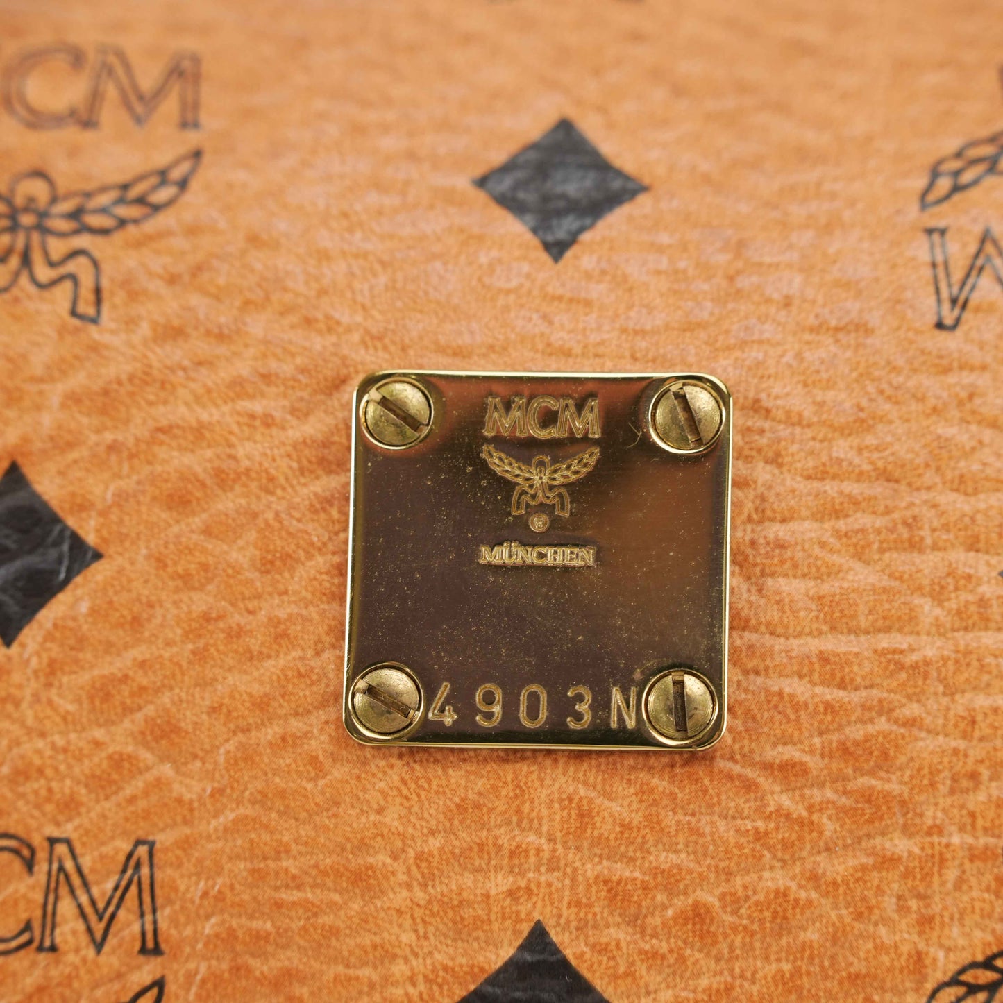 Authentic MCM Visetos Cognac Boston Satchel Bag with shoulder strap