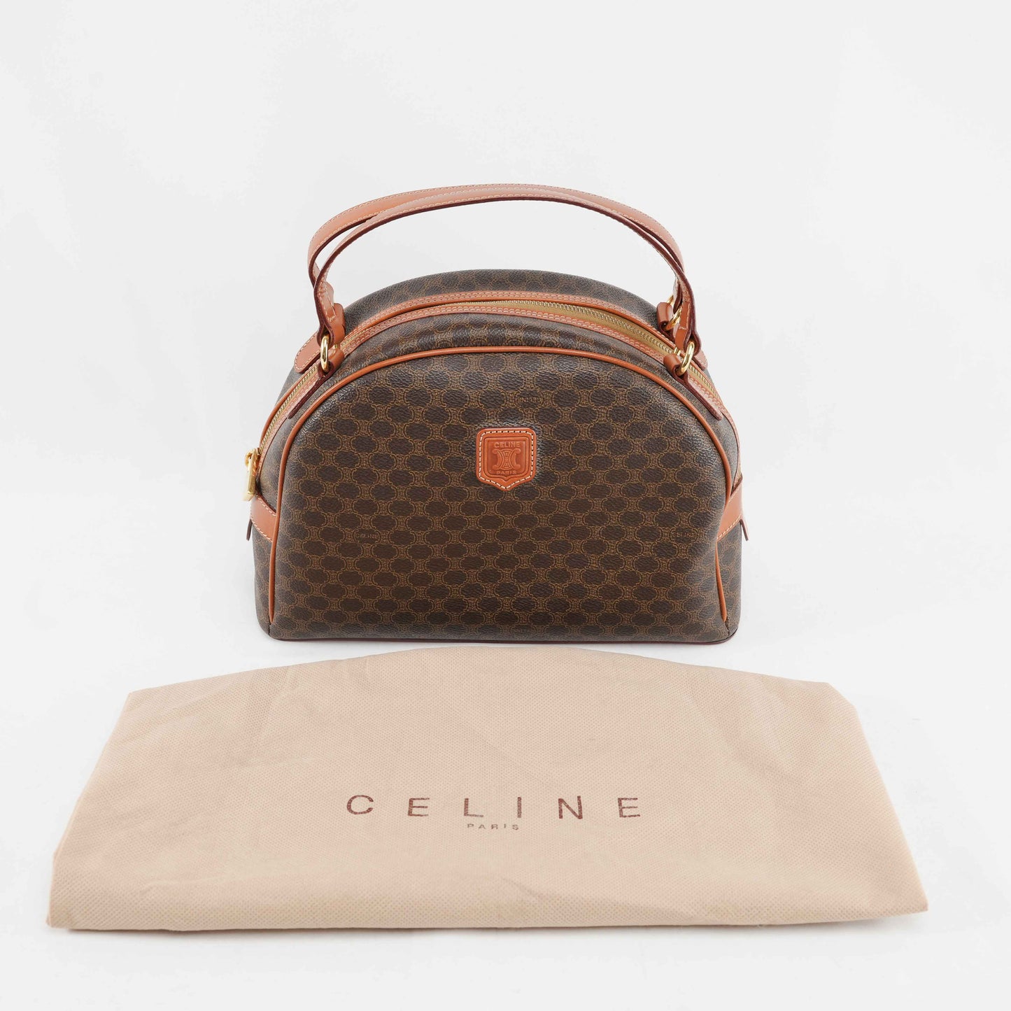 Authentic Céline Macadam Coated Canvas Boston Bag