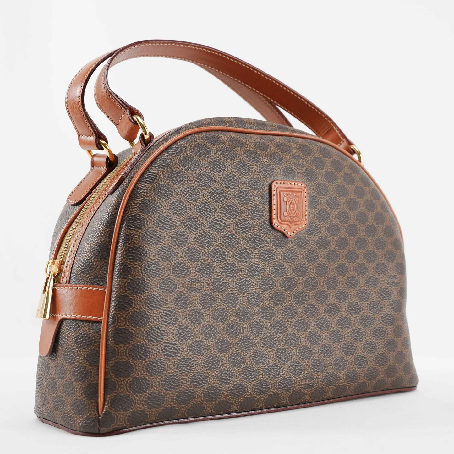 Authentic Céline Macadam Coated Canvas Boston Bag