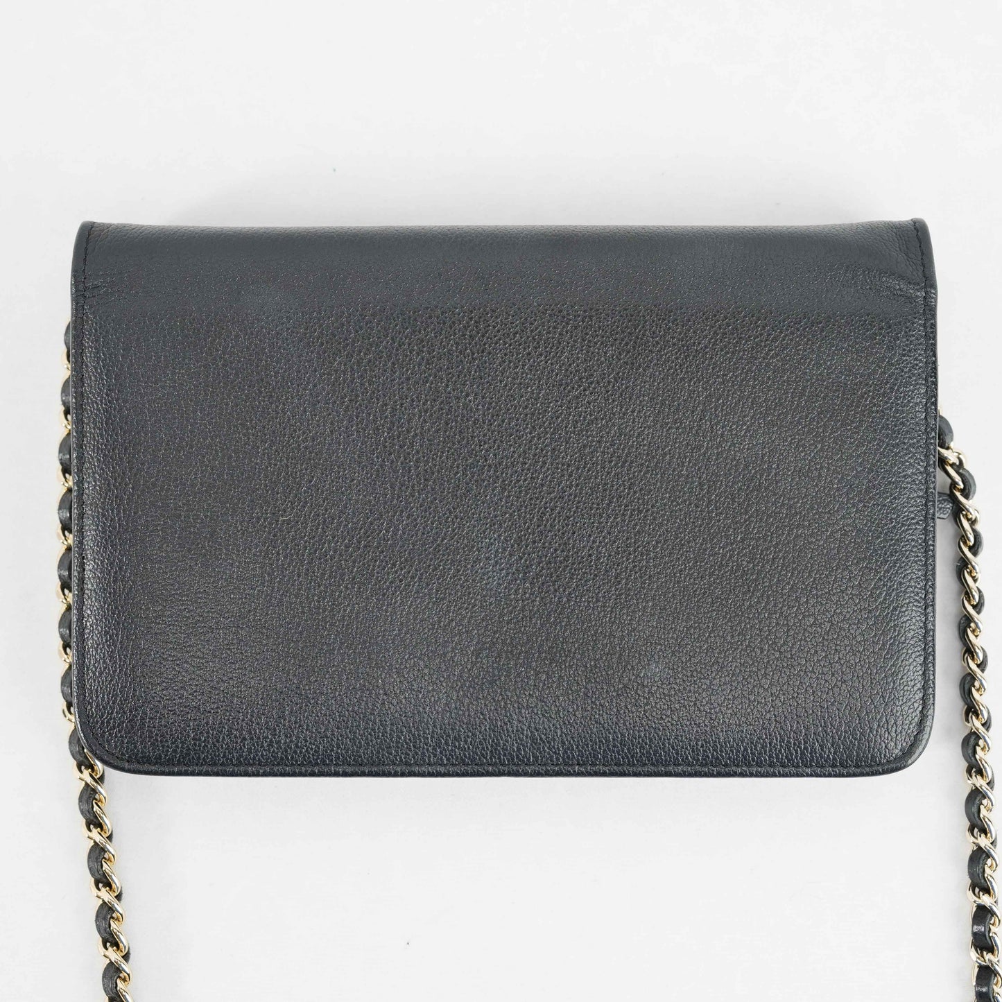 Chanel Camellia Motif Wallet on Chain Black Lambskin Leather Crossbody Bag
