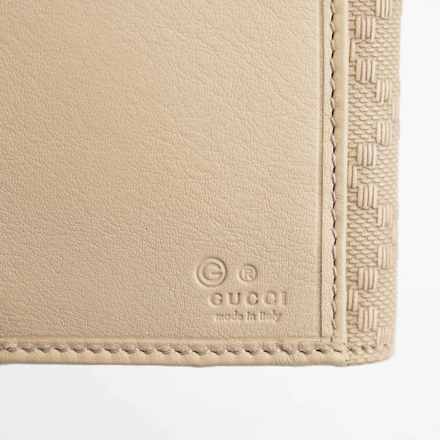 Gucci Beige Jacquard Canvas Trifold Wallet with Studded GG Logo – Model 231843