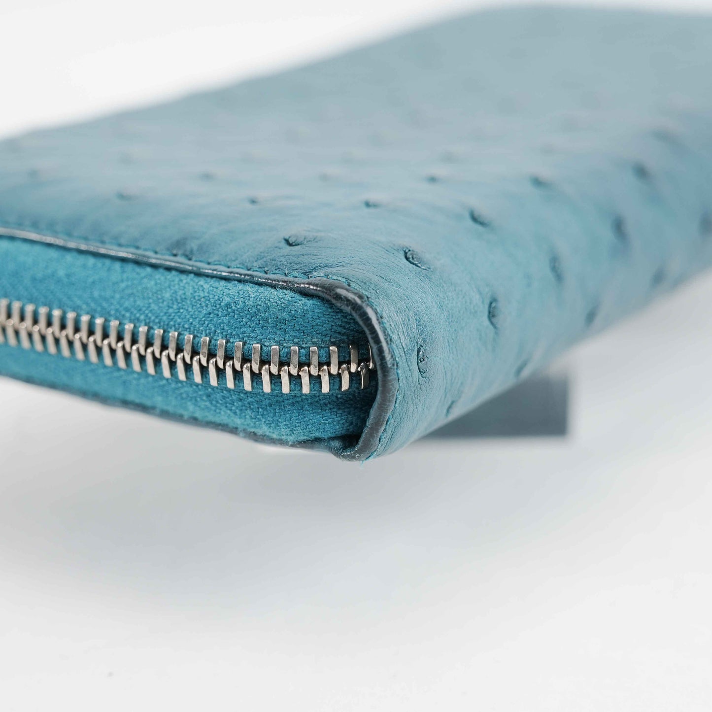 Gucci Teal Blue Ostrich Leather Zip-Around Wallet with Bamboo Tassel