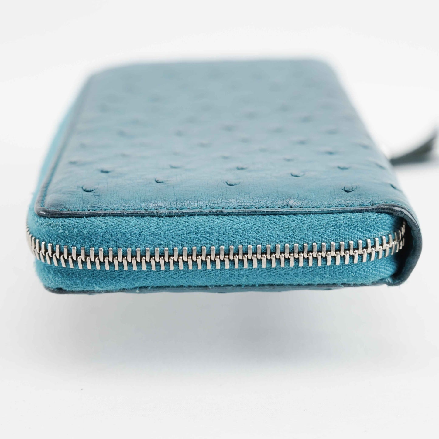 Gucci Teal Blue Ostrich Leather Zip-Around Wallet with Bamboo Tassel