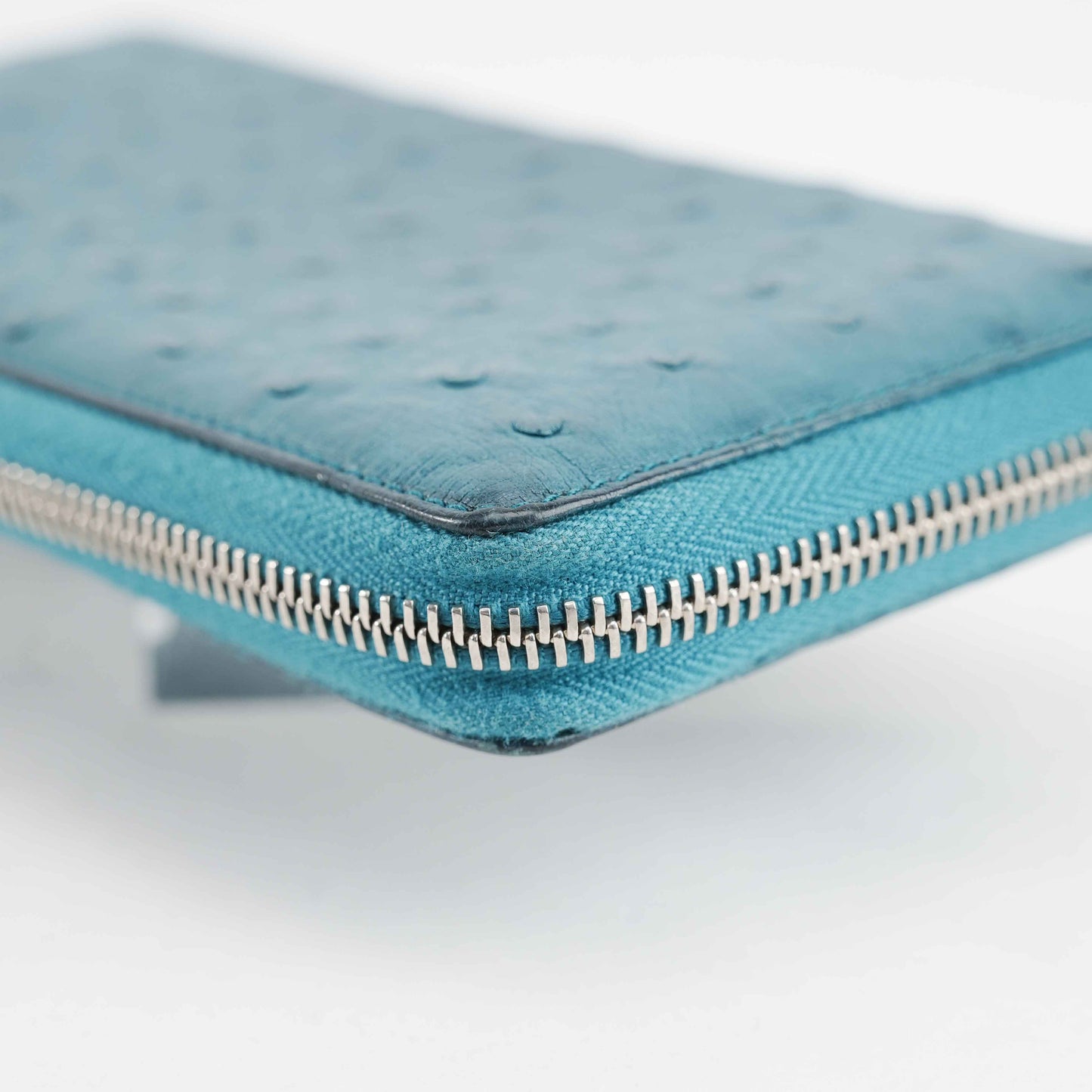 Gucci Teal Blue Ostrich Leather Zip-Around Wallet with Bamboo Tassel