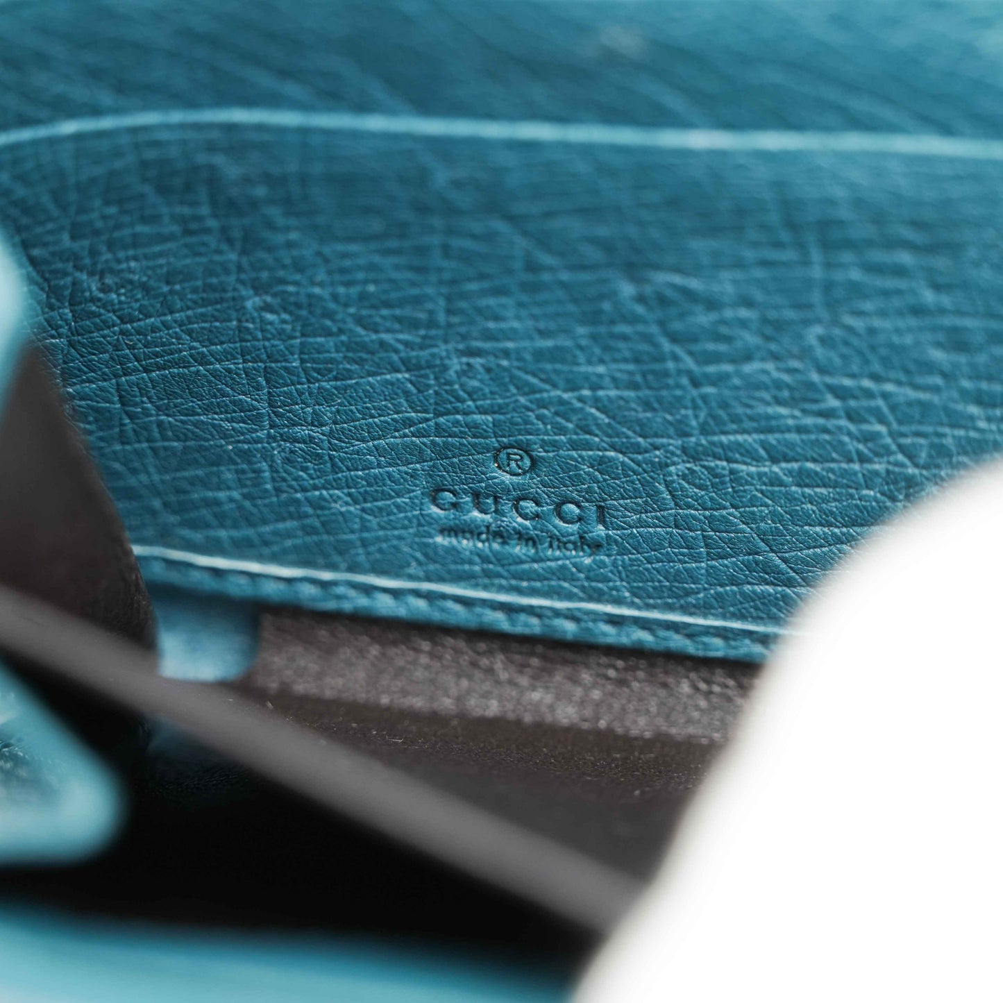 Gucci Teal Blue Ostrich Leather Zip-Around Wallet with Bamboo Tassel