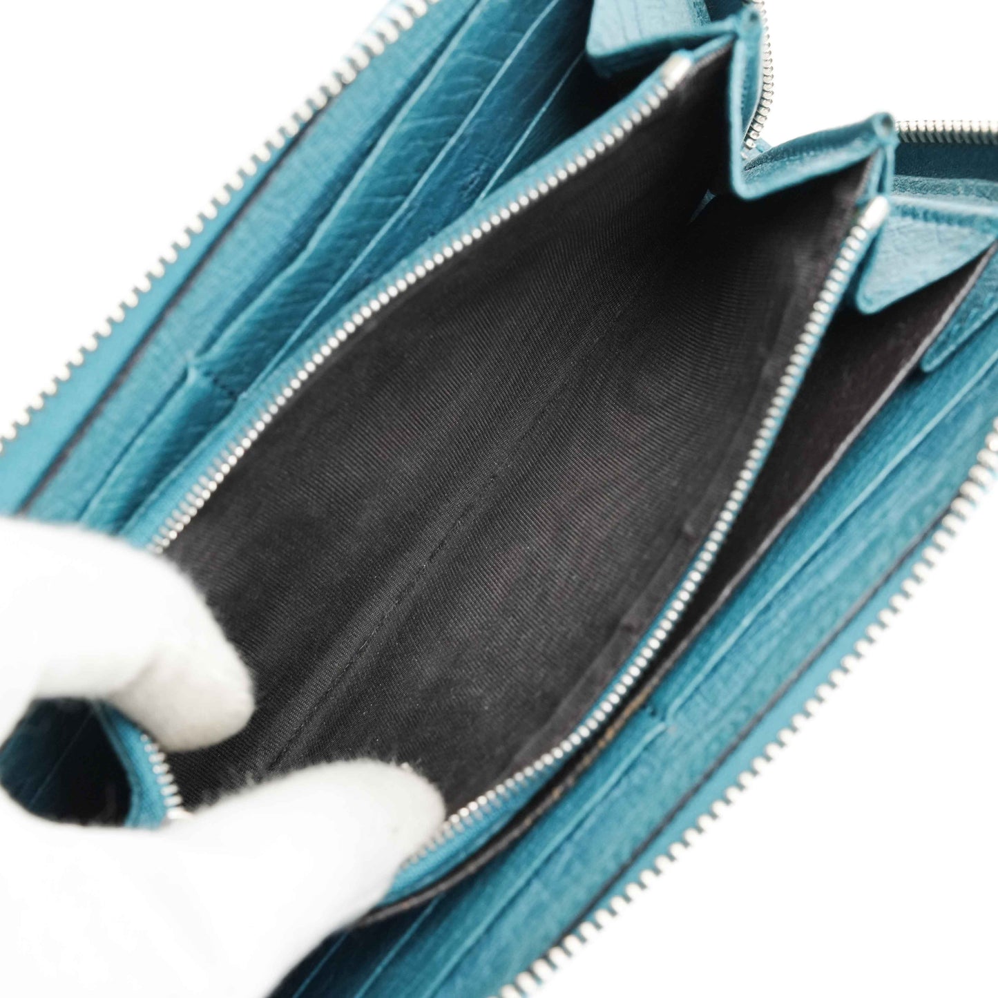 Gucci Teal Blue Ostrich Leather Zip-Around Wallet with Bamboo Tassel