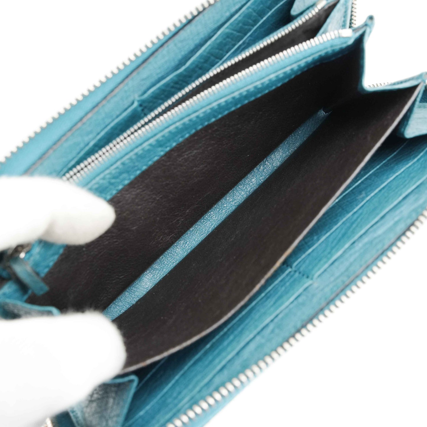 Gucci Teal Blue Ostrich Leather Zip-Around Wallet with Bamboo Tassel