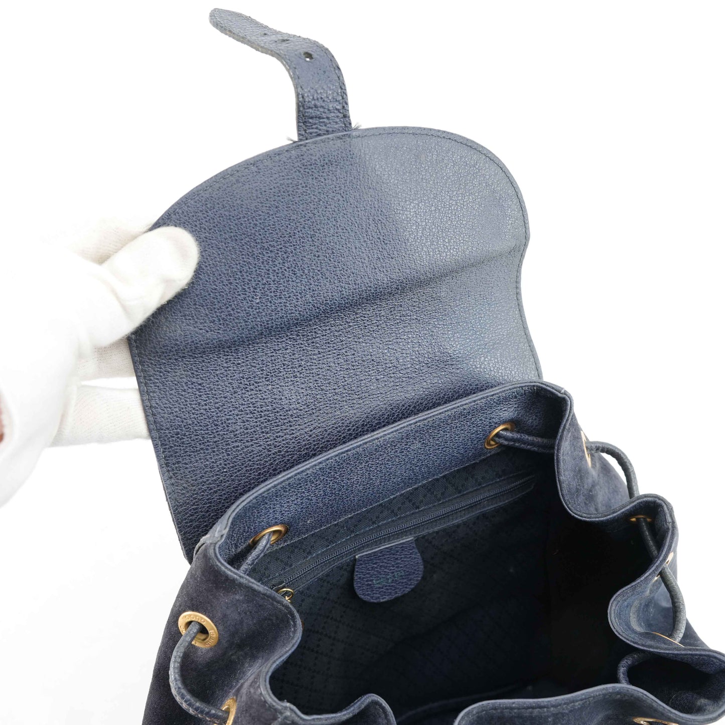 Gucci Vintage Bamboo/Leather &amp; Suede Backpack in Navy Blue