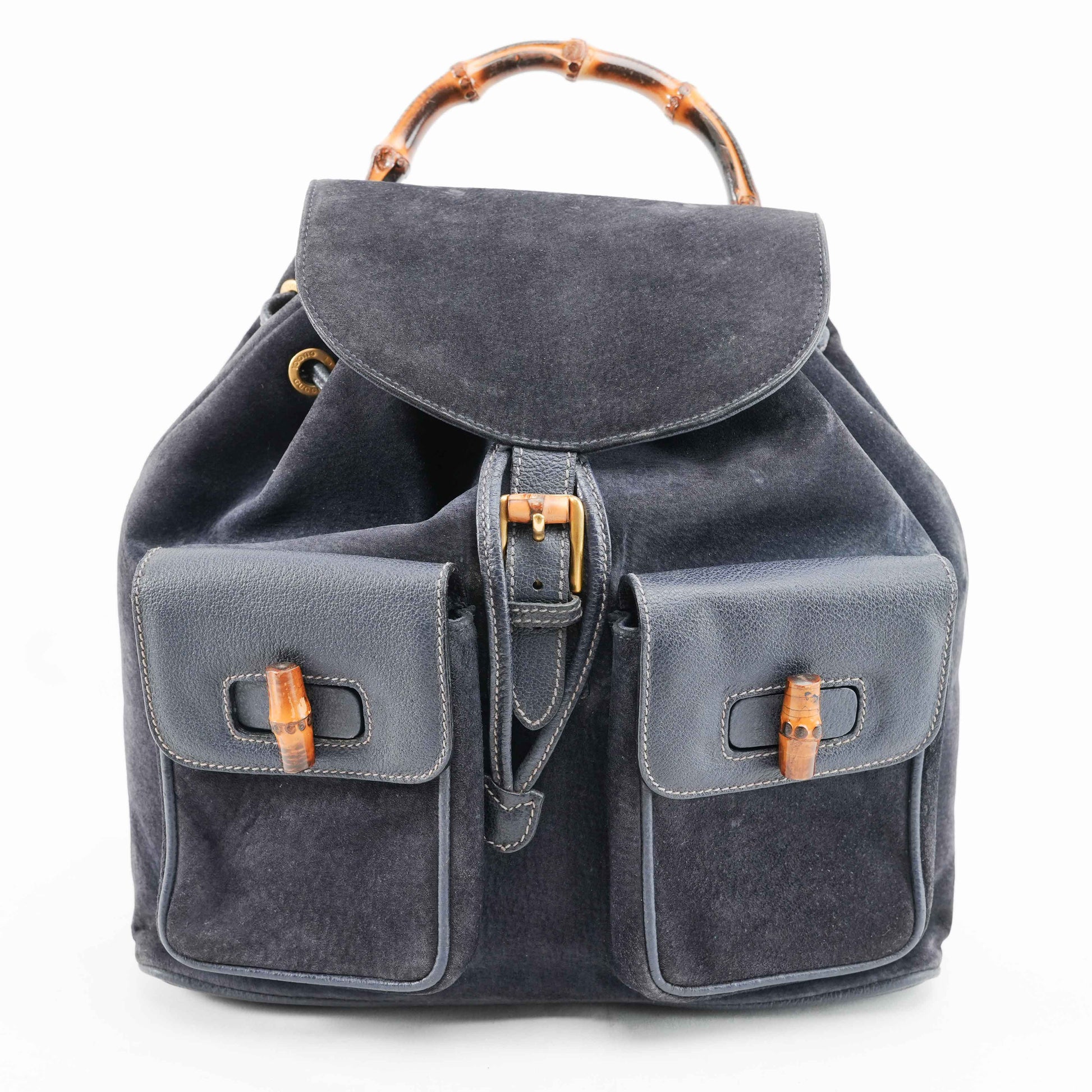 authentic leather gucci backpack Gucci Vintage Bamboo/Leather & Suede Backpack in Navy Blue – Connect Japan Luxury
