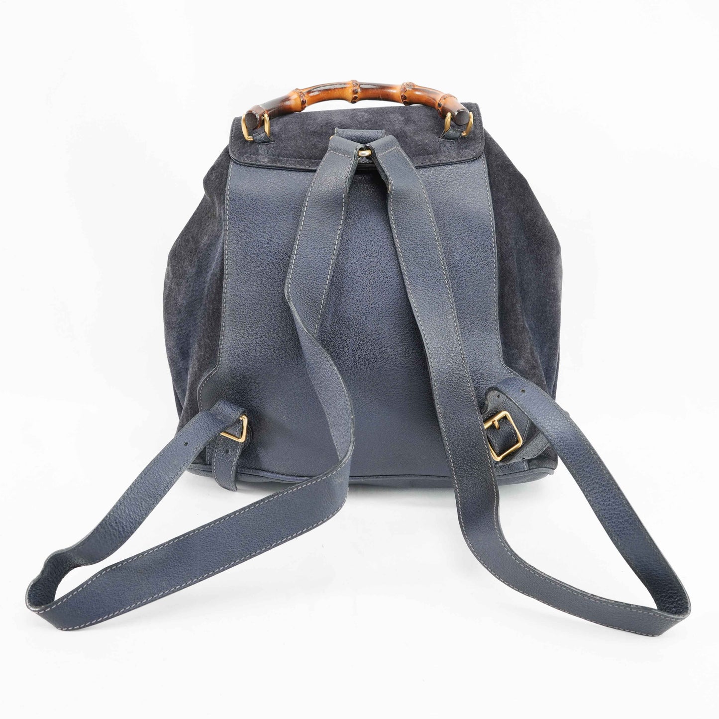 Gucci Vintage Bamboo/Leather &amp; Suede Backpack in Navy Blue
