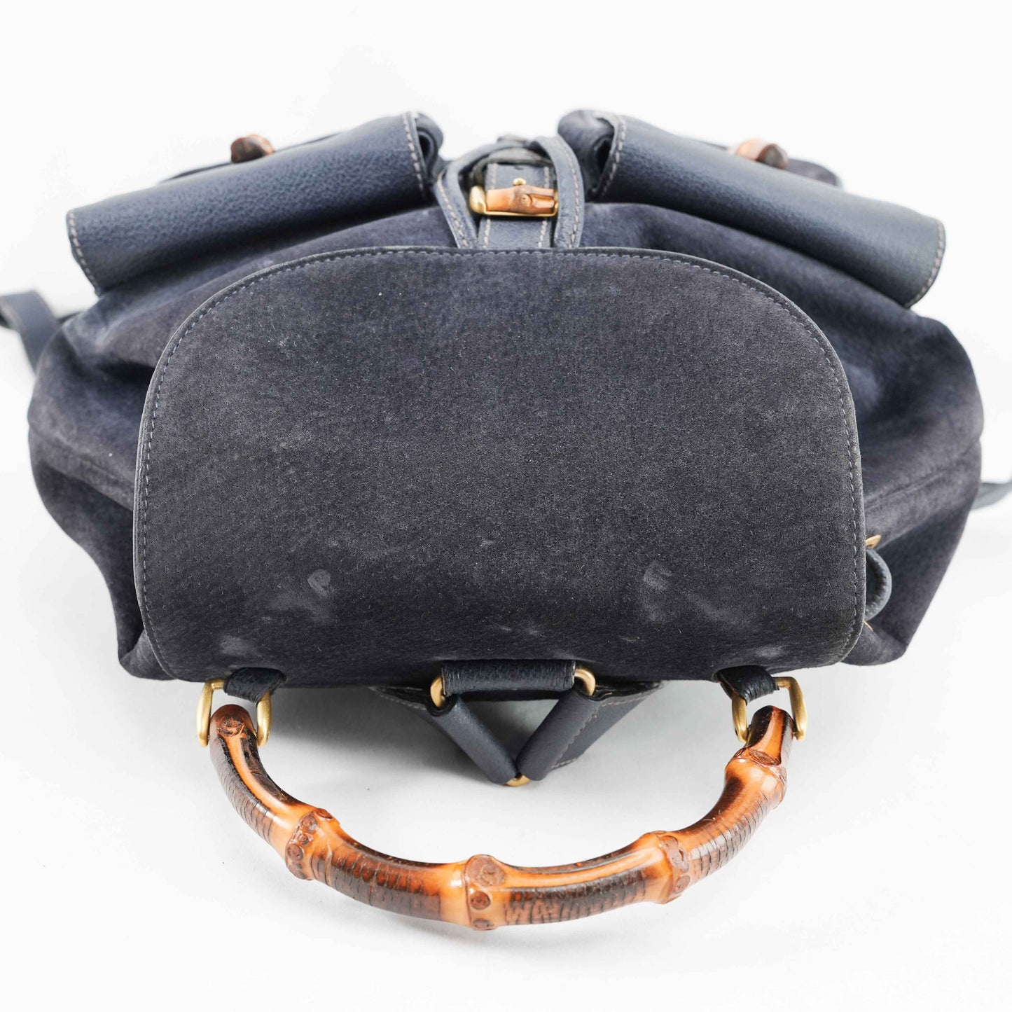 Gucci Vintage Bamboo/Leather &amp; Suede Backpack in Navy Blue