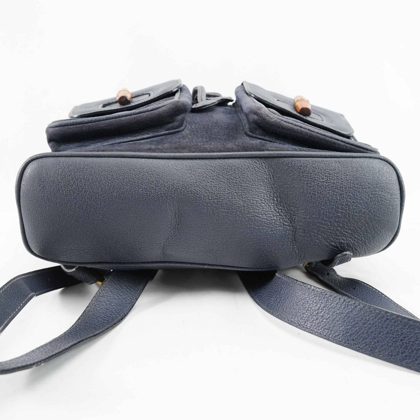 Gucci Vintage Bamboo/Leather &amp; Suede Backpack in Navy Blue