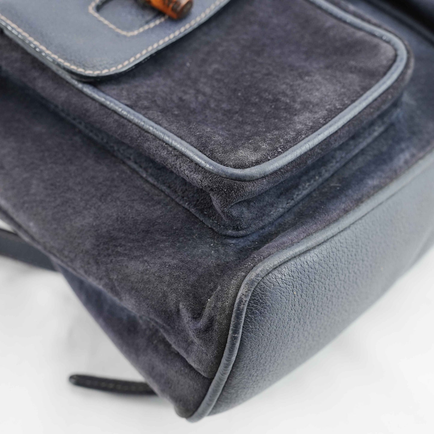 Gucci Vintage Bamboo/Leather &amp; Suede Backpack in Navy Blue