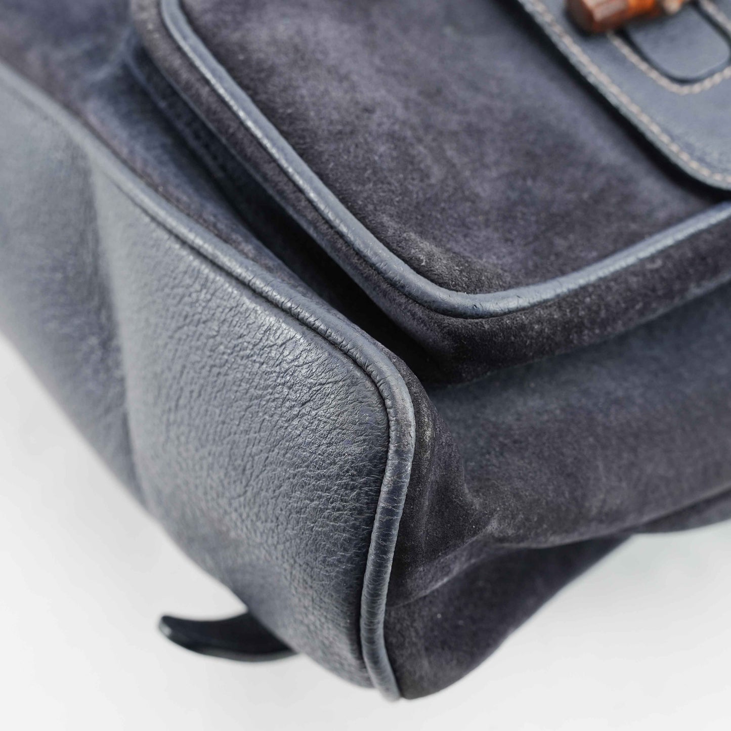 Gucci Vintage Bamboo/Leather &amp; Suede Backpack in Navy Blue