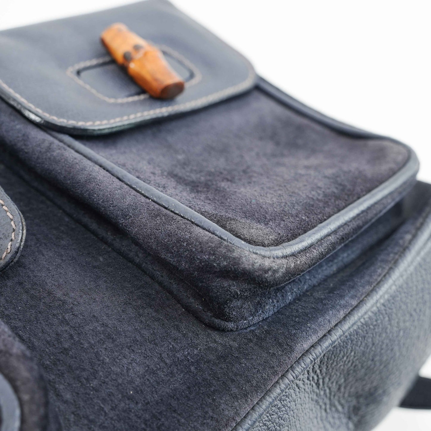 Gucci Vintage Bamboo/Leather &amp; Suede Backpack in Navy Blue