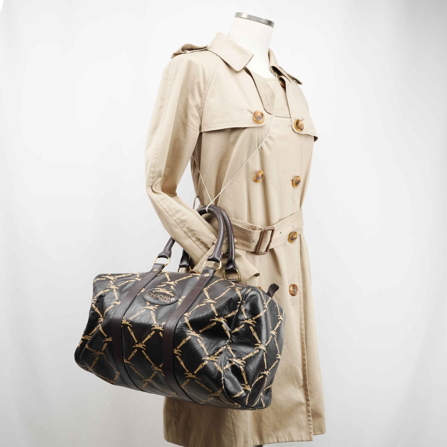 Authentic Longchamp Vintage Monogram Leather Boston Bag