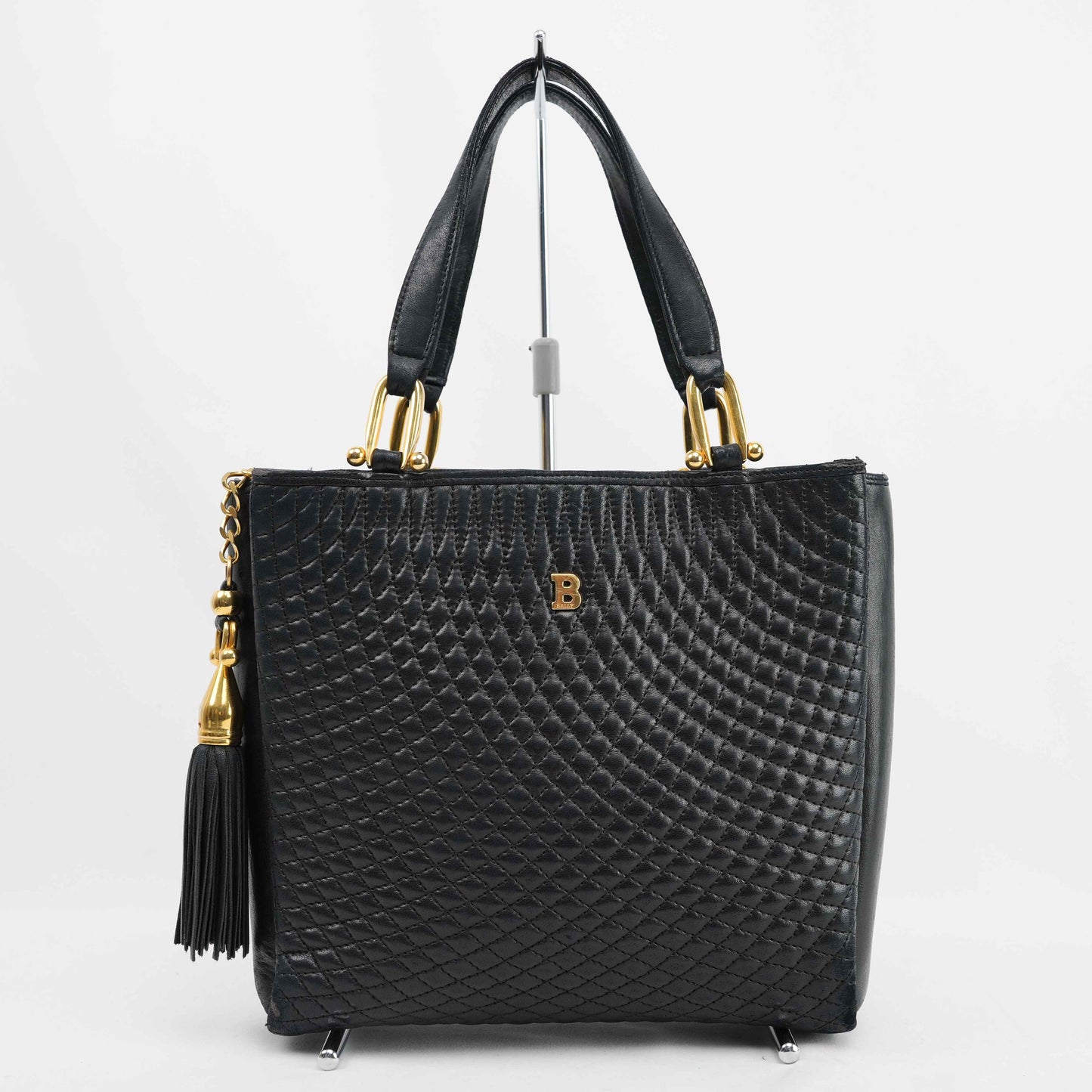 Authentic Bally Quilted Leather Tote Bag with Tassel