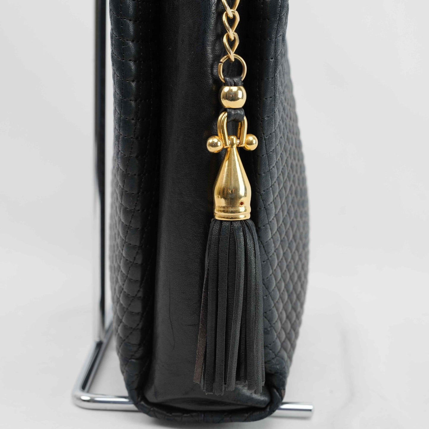 Authentic Bally Quilted Leather Tote Bag with Tassel