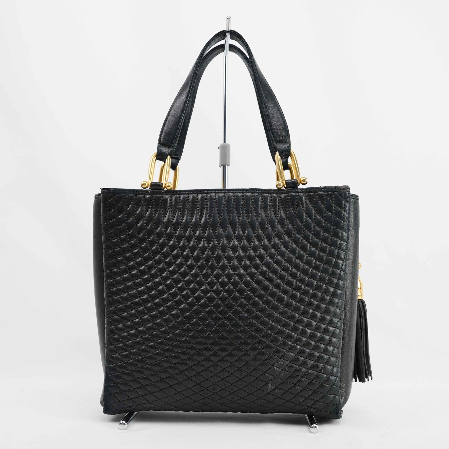 Authentic Bally Quilted Leather Tote Bag with Tassel