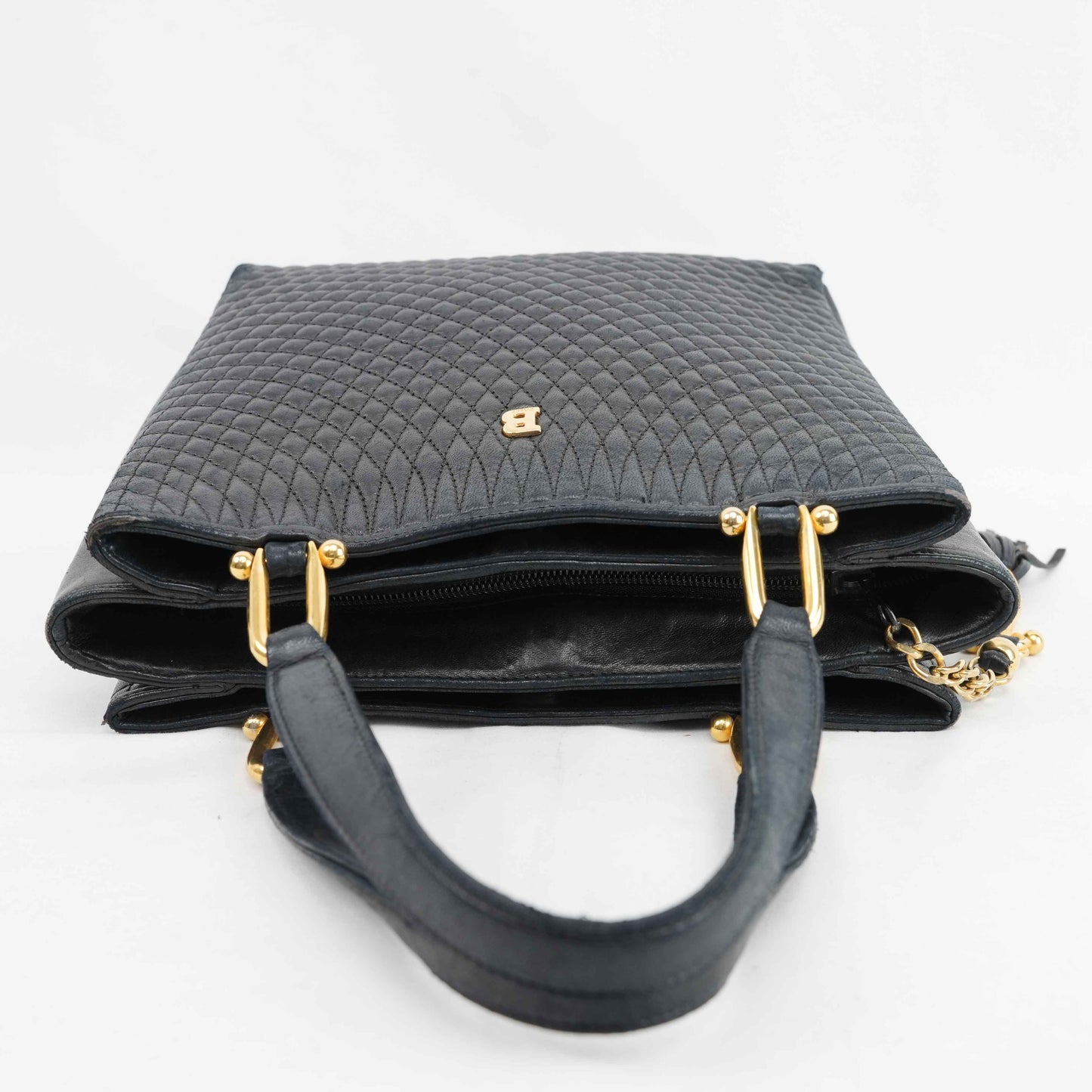 Authentic Bally Quilted Leather Tote Bag with Tassel