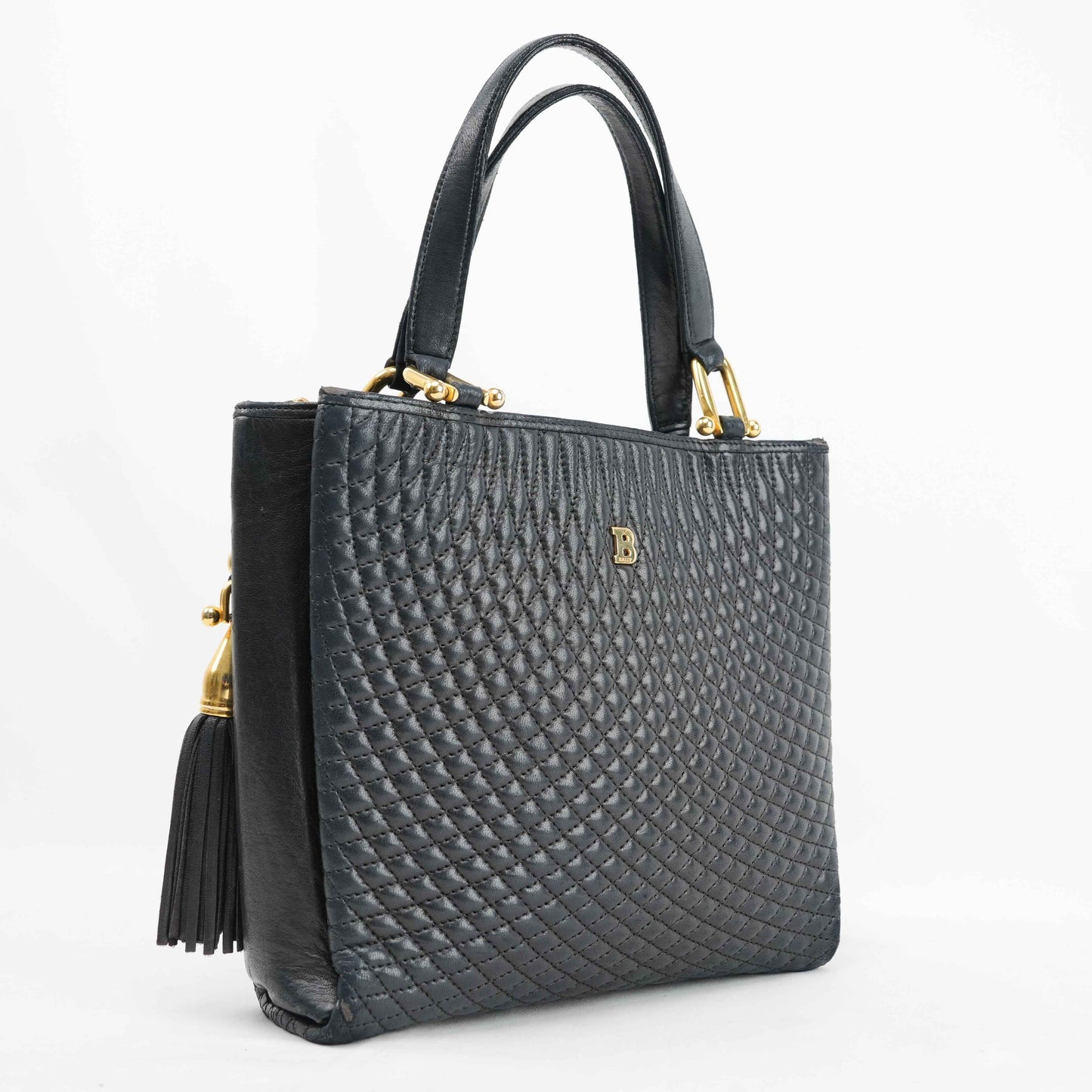 Authentic Bally Quilted Leather Tote Bag with Tassel