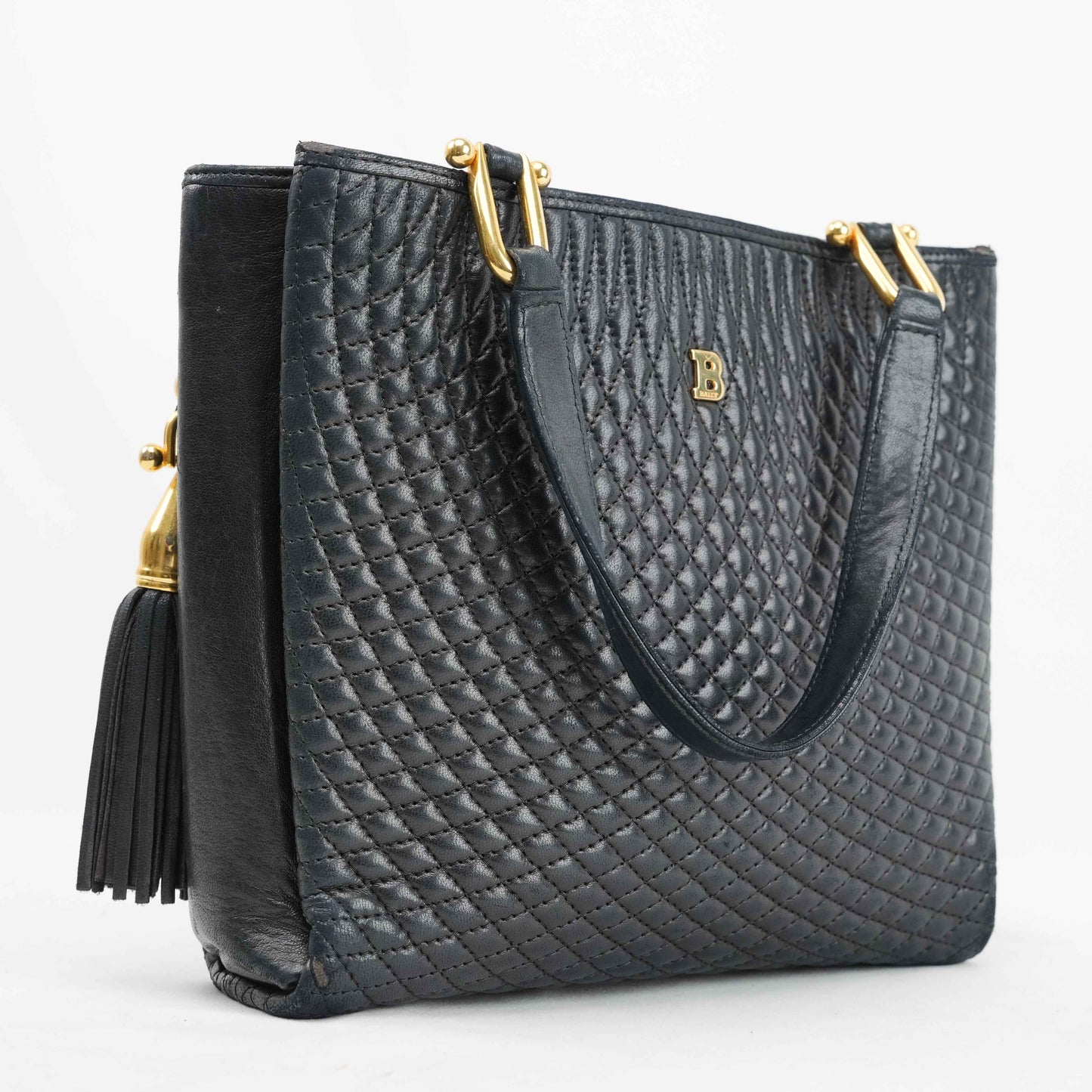 Authentic Bally Quilted Leather Tote Bag with Tassel