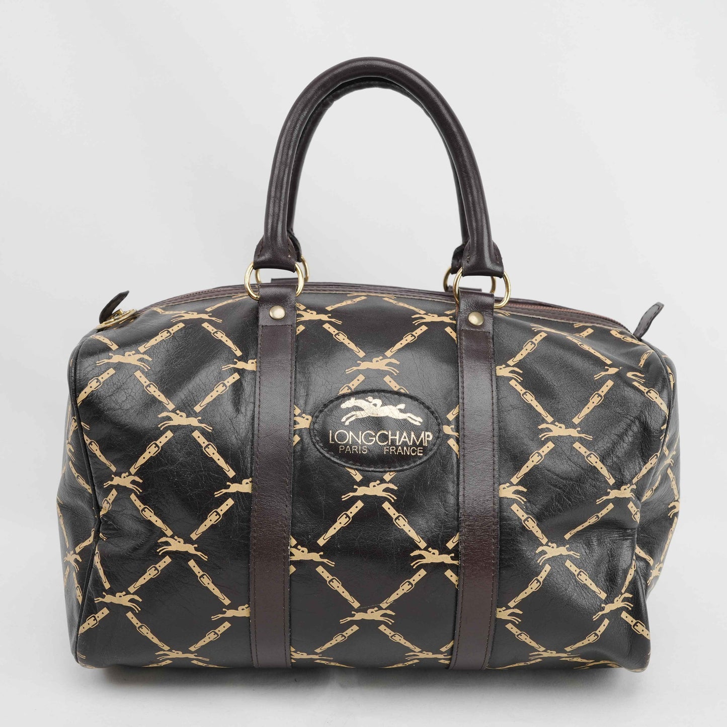 Authentic Longchamp Vintage Monogram Leather Boston Bag