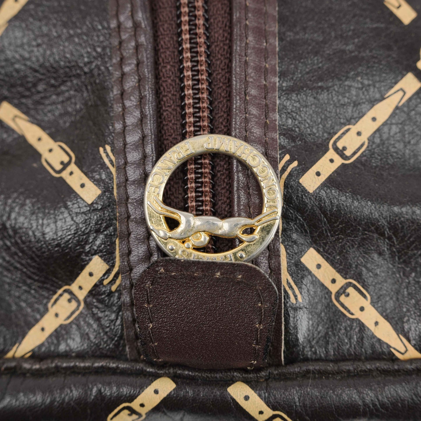 Authentic Longchamp Vintage Monogram Leather Boston Bag