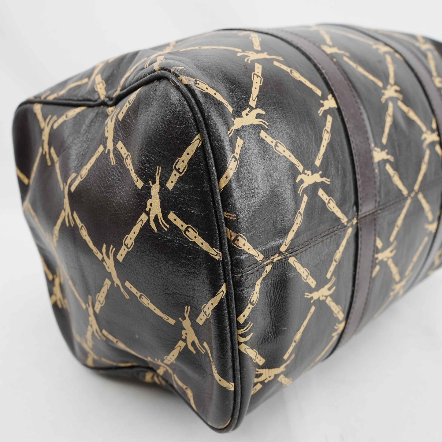 Authentic Longchamp Vintage Monogram Leather Boston Bag