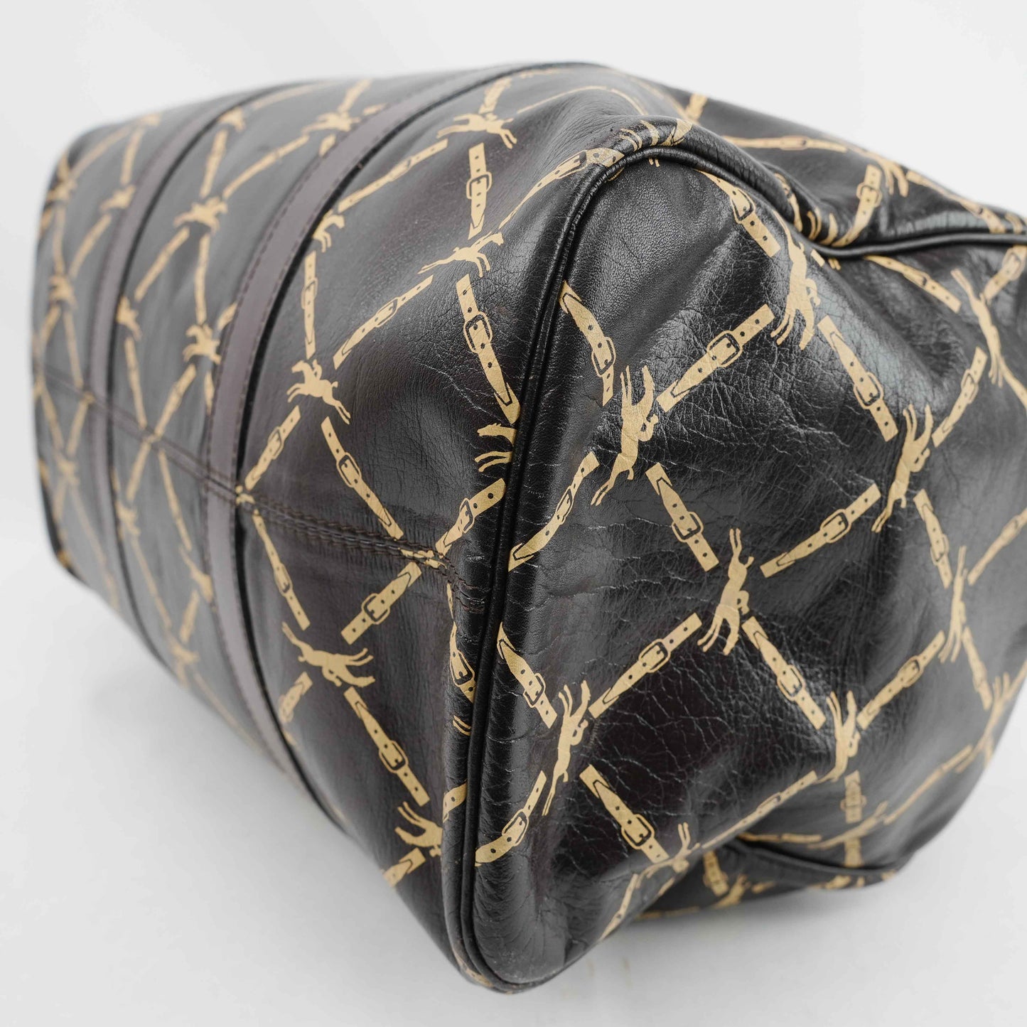 Authentic Longchamp Vintage Monogram Leather Boston Bag