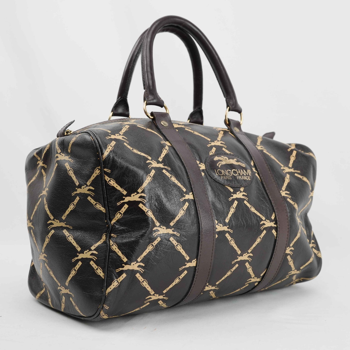 Authentic Longchamp Vintage Monogram Leather Boston Bag