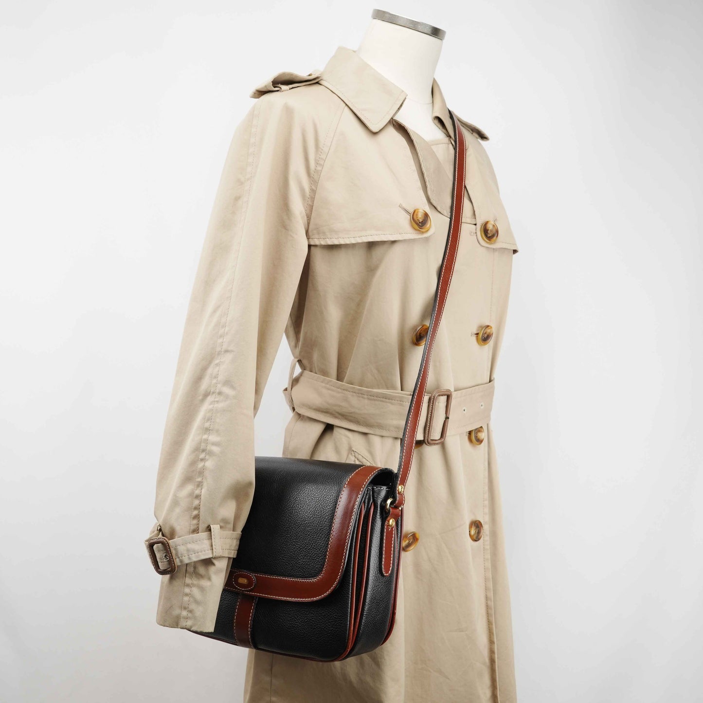 Authentic Bally Two-Tone Leather Crossbody Bag