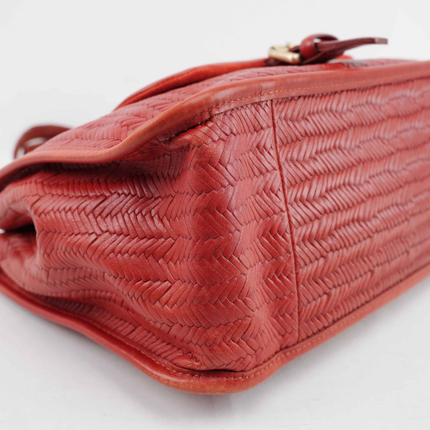 Authentic Longchamp Red Woven Leather Tote Bag