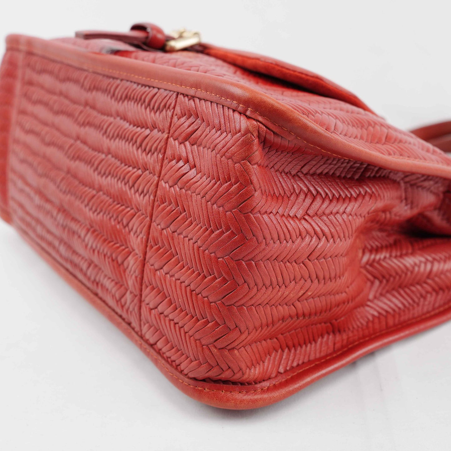 Authentic Longchamp Red Woven Leather Tote Bag