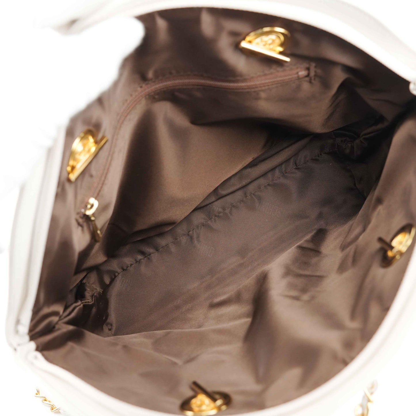 Authentic MOSCHINO - White Quilted Leather Shoulder Bag with Chain Strap