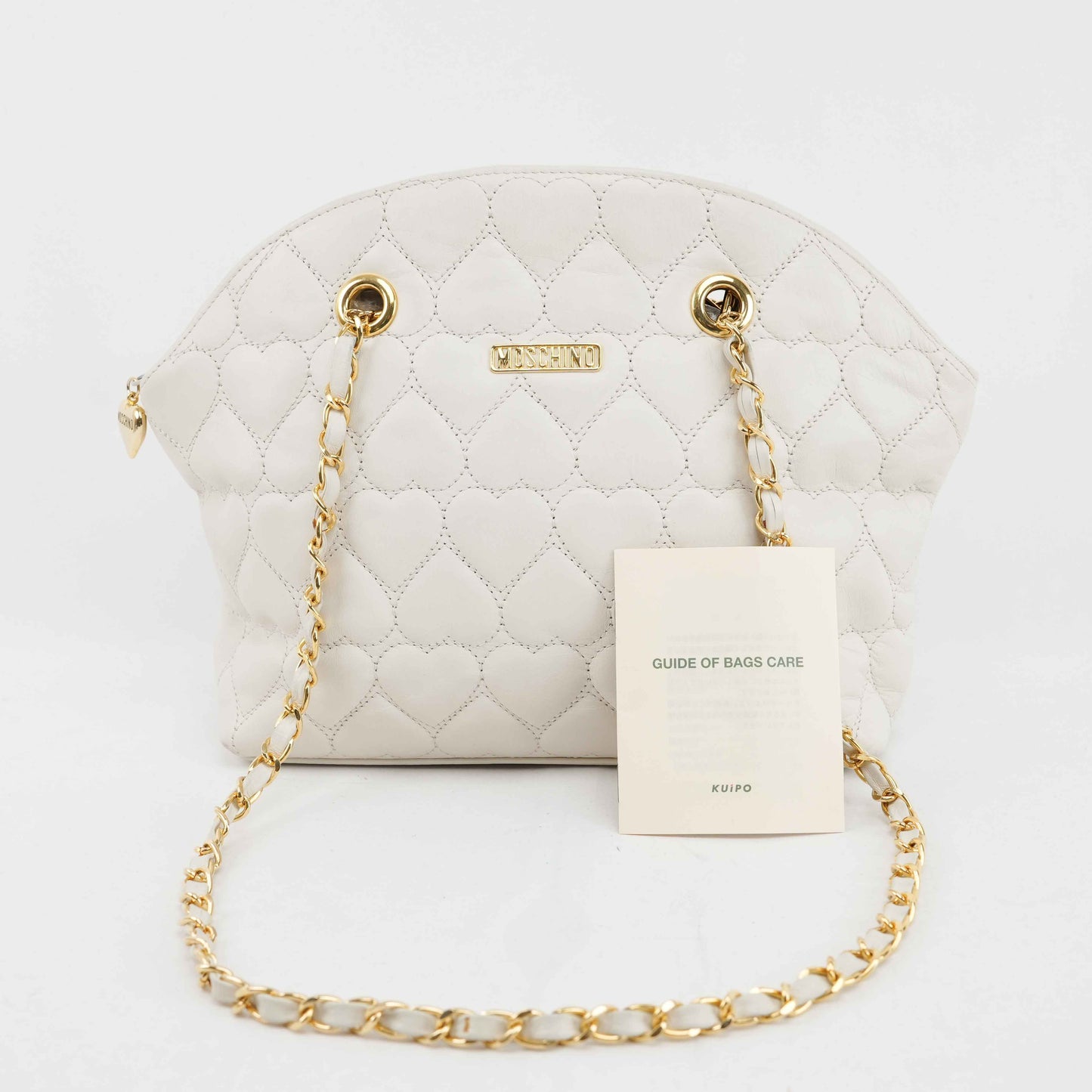 Authentic MOSCHINO - White Quilted Leather Shoulder Bag with Chain Strap