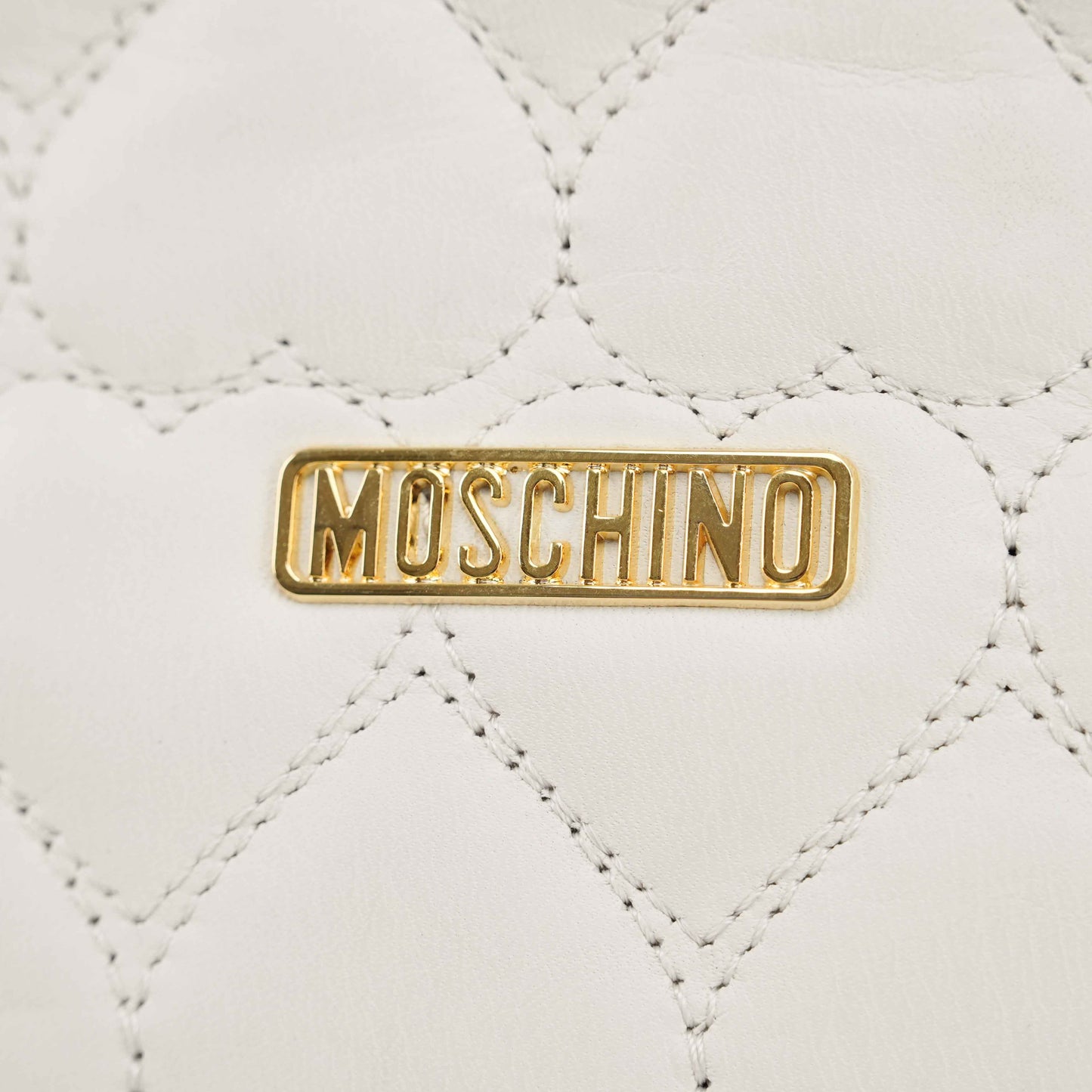 Authentic MOSCHINO - White Quilted Leather Shoulder Bag with Chain Strap