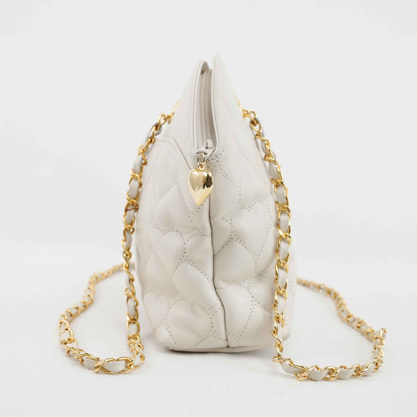 Authentic MOSCHINO - White Quilted Leather Shoulder Bag with Chain Strap