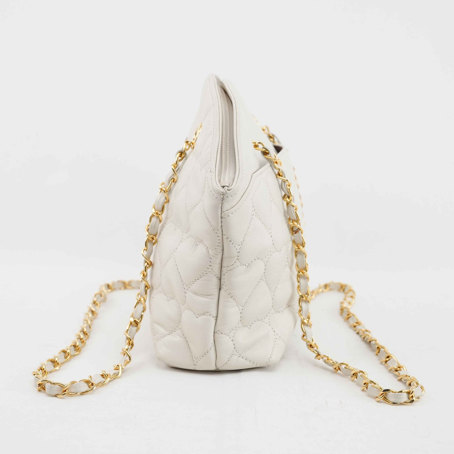 Authentic MOSCHINO - White Quilted Leather Shoulder Bag with Chain Strap