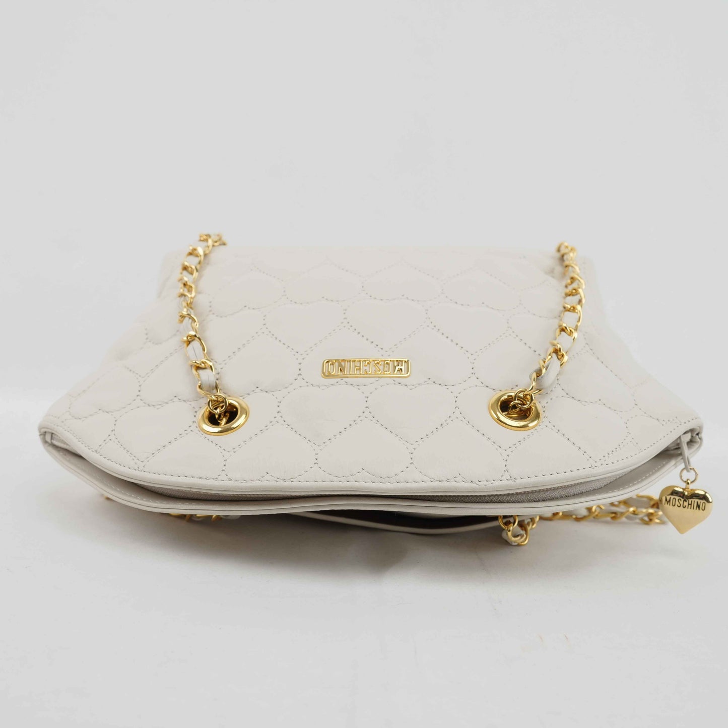 Authentic MOSCHINO - White Quilted Leather Shoulder Bag with Chain Strap