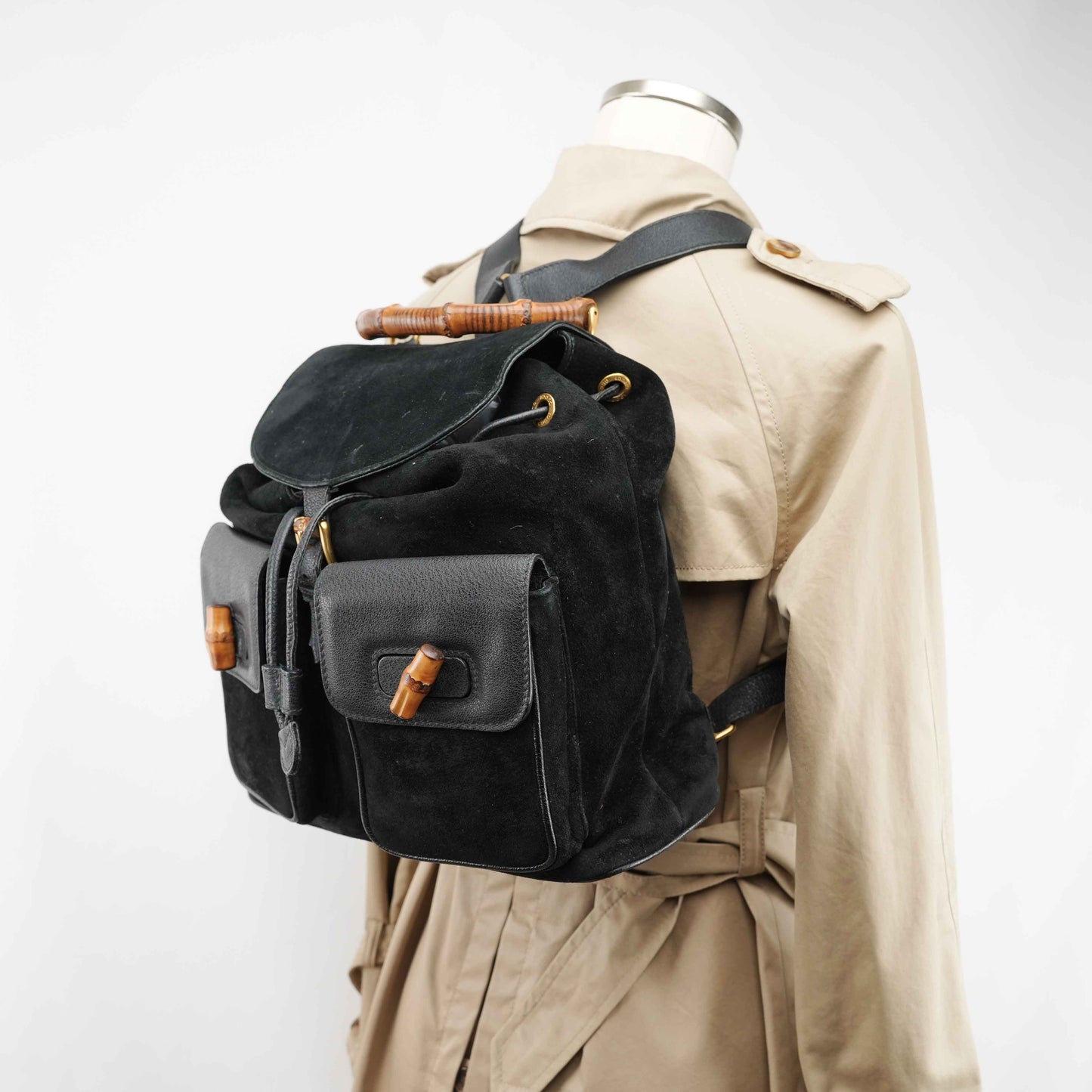 Gucci Vintage Bamboo/Leather & Suede Backpack in Black