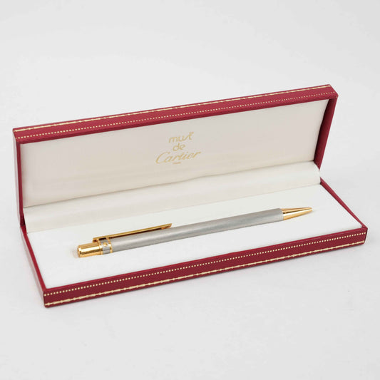 Cartier Must de Cartier Ballpoint Pen – Silver & Gold-Tone – Late 1980s to Early 1990s – With Original Case