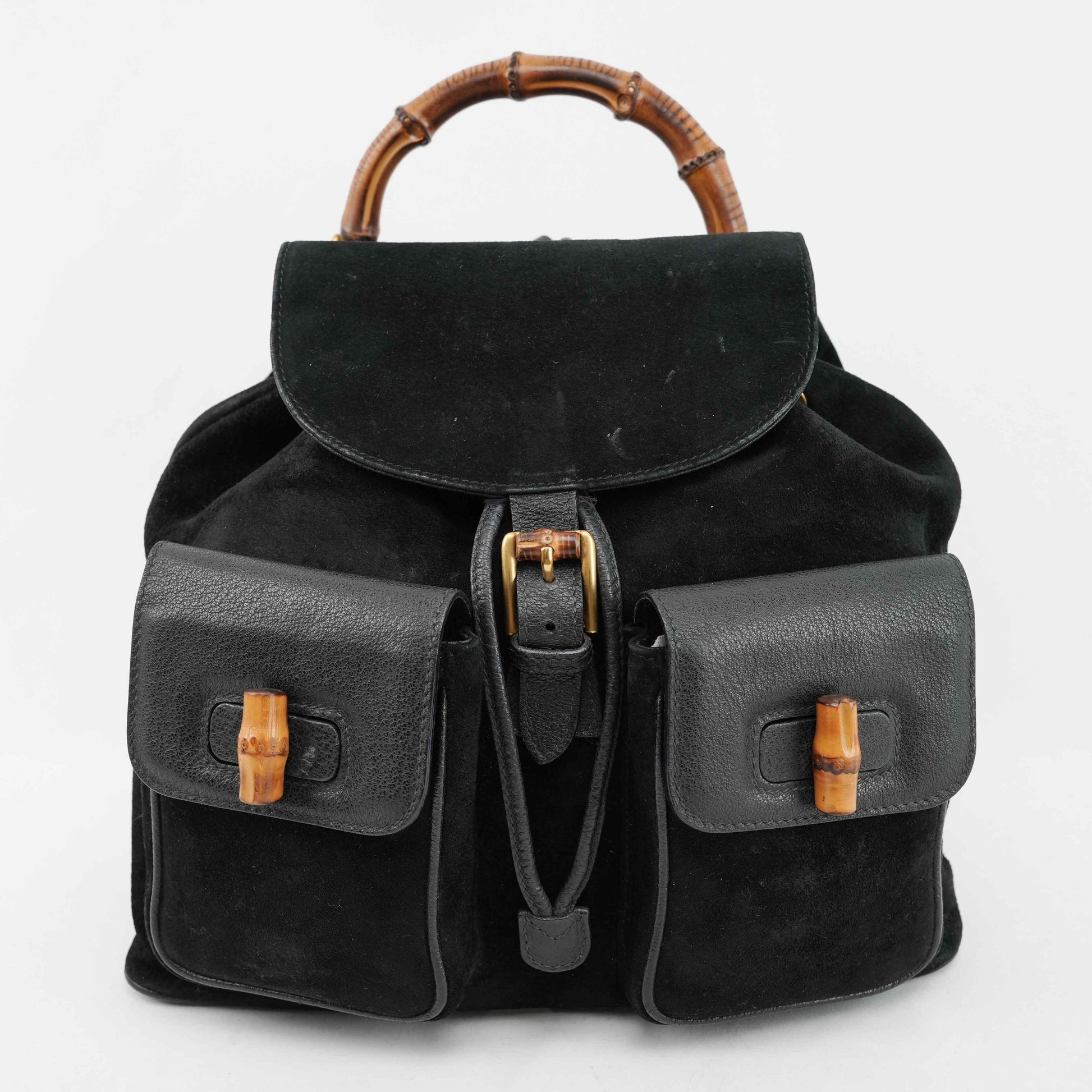 authentic leather gucci backpack Pre-Owned Gucci Black Bamboo Backpack, Size One Size, Black