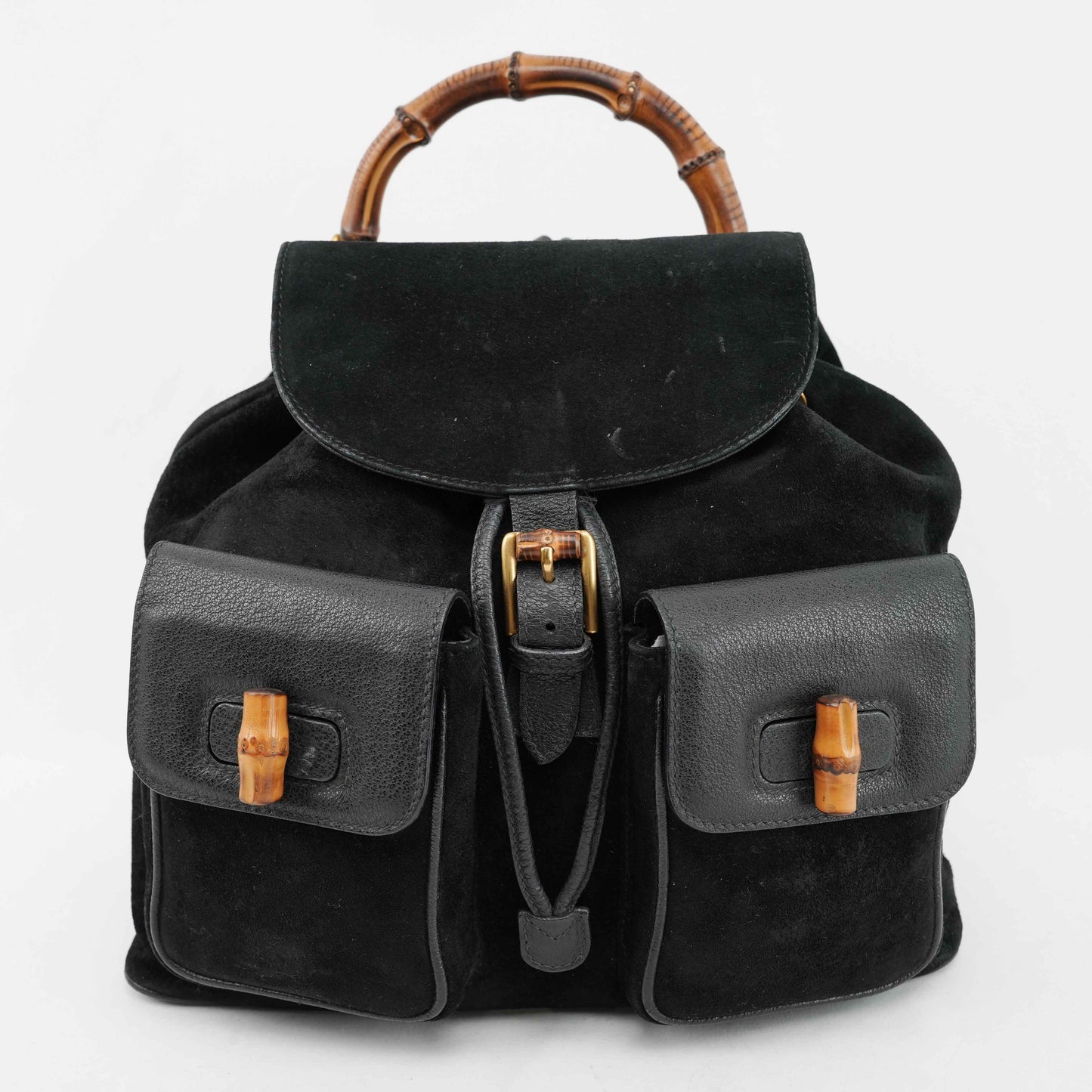 Gucci Vintage Bamboo/Leather & Suede Backpack in Black