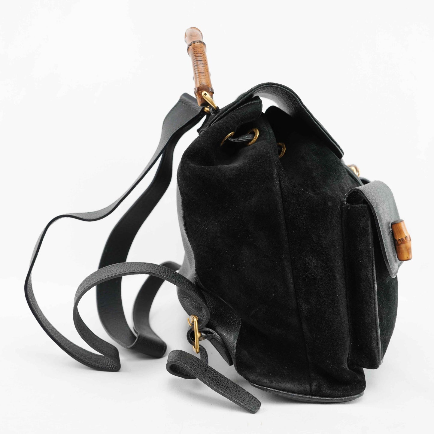Gucci Vintage Bamboo/Leather & Suede Backpack in Black