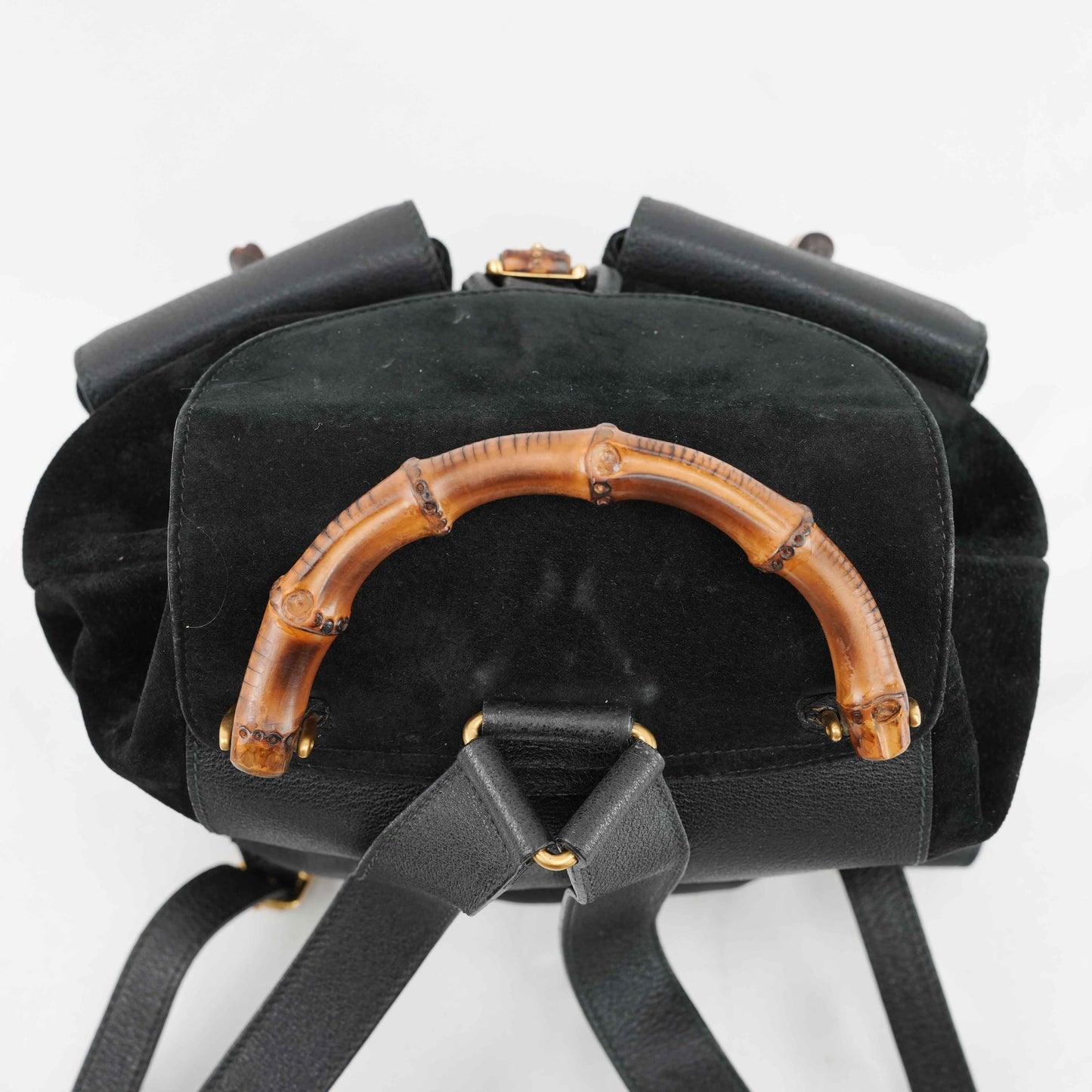 Gucci Vintage Bamboo/Leather & Suede Backpack in Black