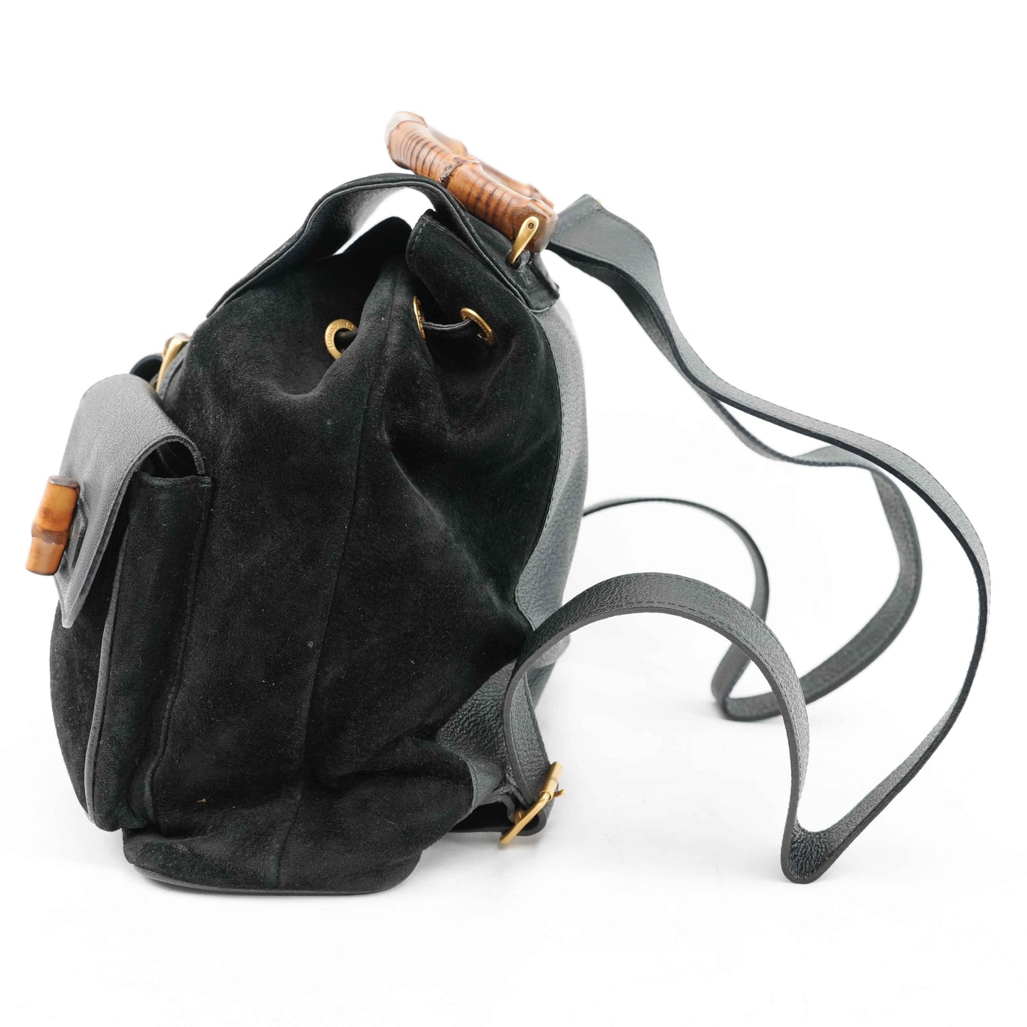 Gucci Vintage Bamboo/Leather & Suede Backpack in Black